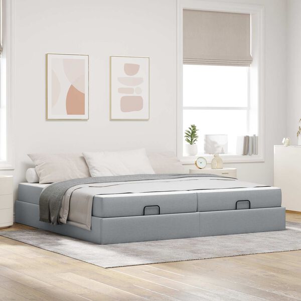 vidaXL Cadre de lit avec matelas avec matelas 2 pcs Gris clair tissu