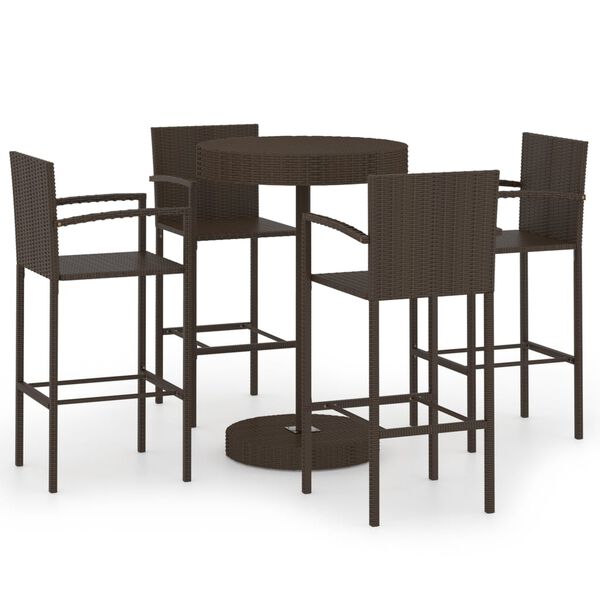 vidaXL Ensemble de bar de jardin 5 pcs Résine tressée Marron