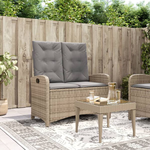 vidaXL Banc inclinable de jardin avec coussins beige r&eacute;sine tress&eacute;e