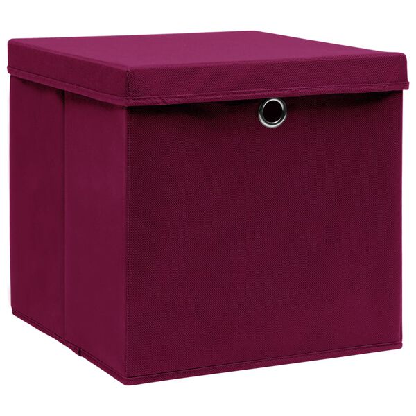 vidaXL Bo&icirc;tes de rangement 10 pcs Rouge fonc&eacute; 32x32x32 cm Tissu