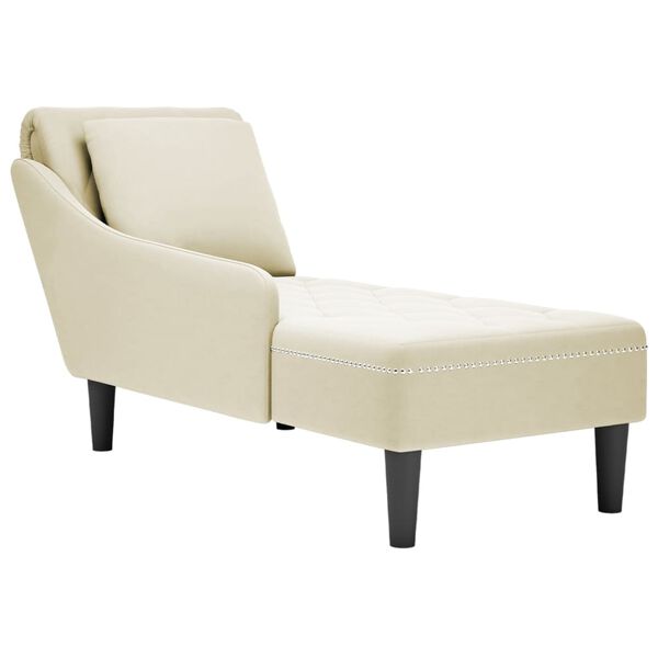 vidaXL Fauteuil long avec coussin et accoudoir droit cr&egrave;me velours