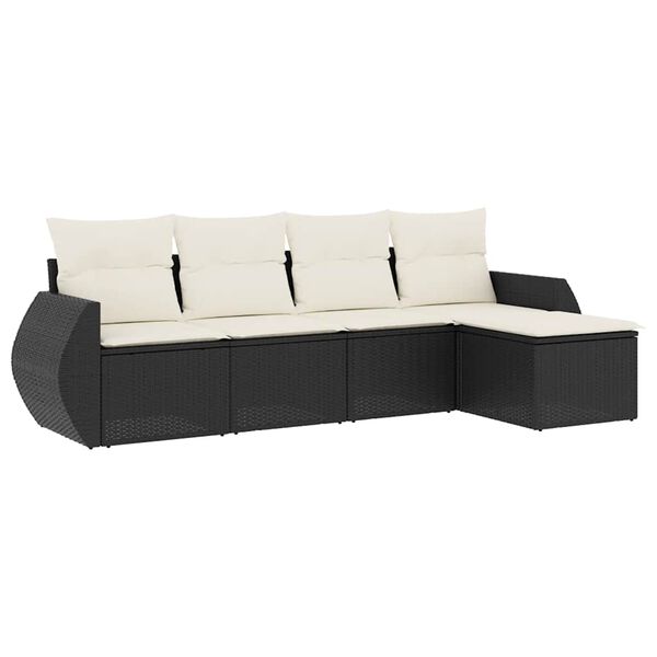 vidaXL Salon de jardin 5 pcs avec coussins noir r&eacute;sine tress&eacute;e