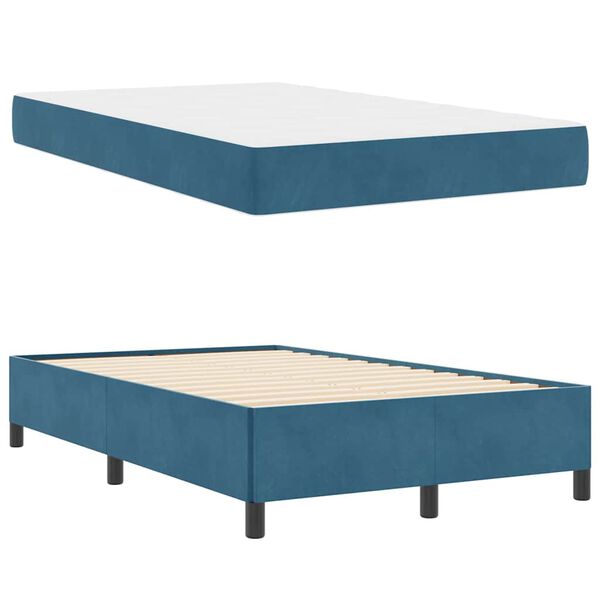 vidaXL Cadre de lit avec matelas Bleu fonc&eacute; 120 x 190 cm tissu