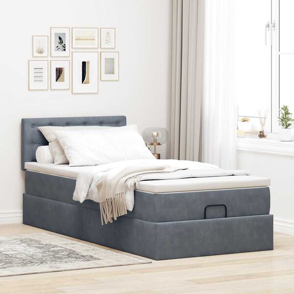 vidaXL Cadre de lit ottoman avec matelas gris fonc&eacute; 80x200 cm velours