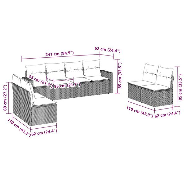 vidaXL Salon de jardin 8 pcs avec coussins marron r&eacute;sine tress&eacute;e