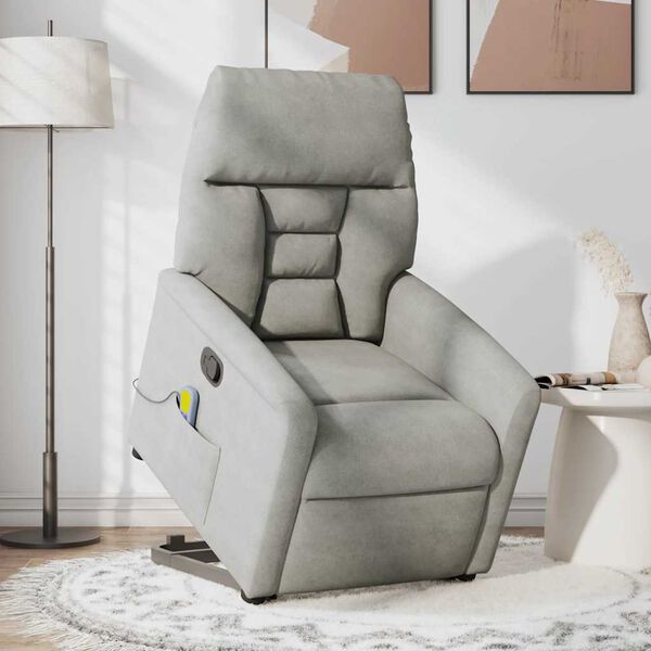 vidaXL Fauteuil inclinable de massage gris clair tissu microfibre