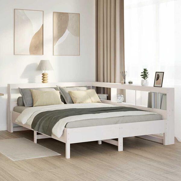 vidaXL Lit biblioth&egrave;que sans matelas blanc 140x190 cm bois pin massif