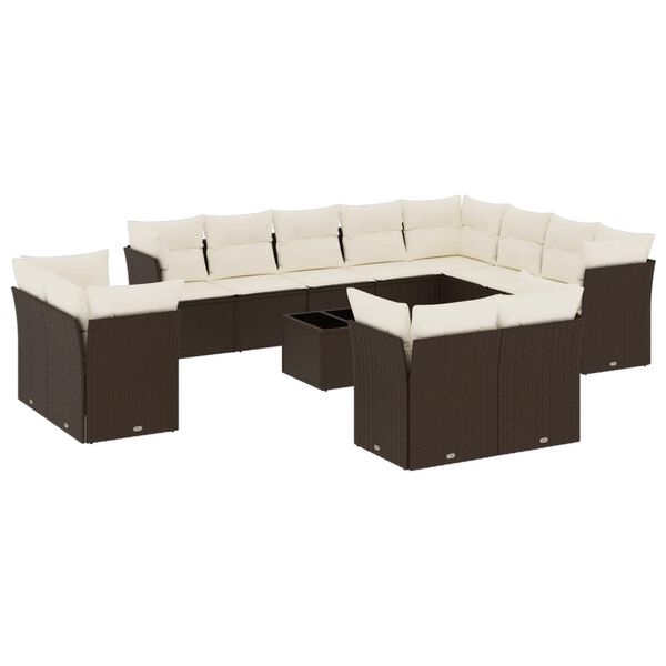 vidaXL Salon de jardin avec coussins 13 pcs marron r&eacute;sine tress&eacute;e