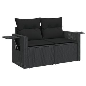 vidaXL Canap&eacute; de jardin avec coussins 2 places noir r&eacute;sine tress&eacute;e