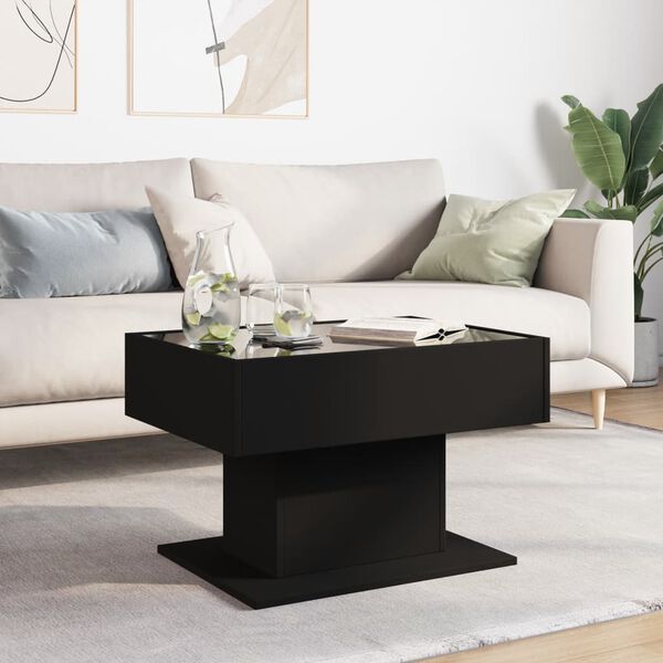 vidaXL Table basse avec LED noir 70x50x45 cm bois d'ing&eacute;nierie