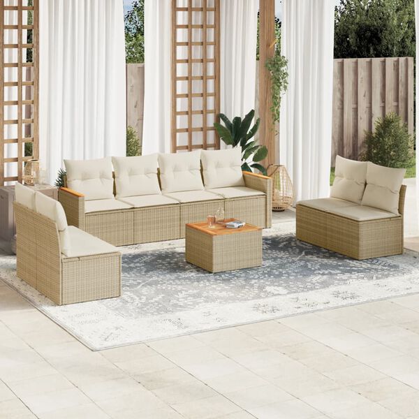vidaXL Salon de jardin avec coussins 9 pcs beige r&eacute;sine tress&eacute;e