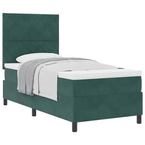 vidaXL Lit &agrave; ressorts avec matelas Vert fonc&eacute; 100 x 200 cm tissu