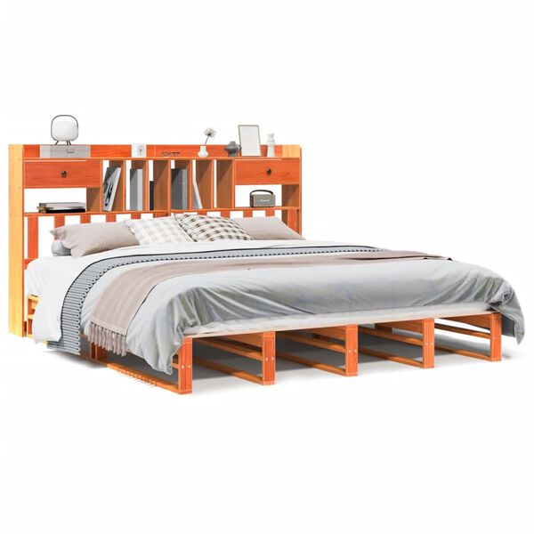 vidaXL Lit biblioth&egrave;que sans matelas cire marron 200x200 cm pin massif