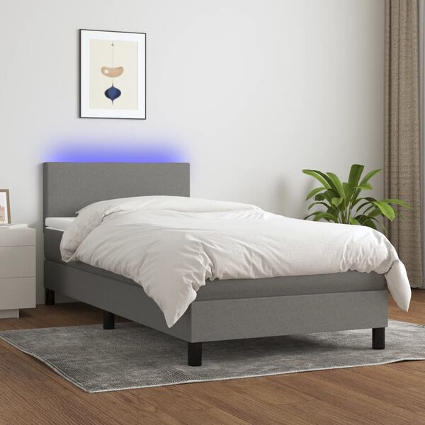 vidaXL Sommier &agrave; lattes de lit avec matelas et LED Gris fonc&eacute; 90x190cm