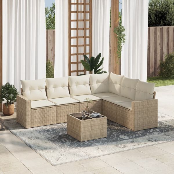 vidaXL Salon de jardin avec coussins 7 pcs beige r&eacute;sine tress&eacute;e