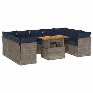 vidaXL Salon de jardin avec coussins 10 pcs gris r&eacute;sine tress&eacute;e