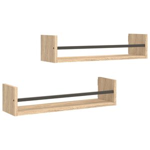 vidaXL &Eacute;tag&egrave;res murales avec barres 2 pcs ch&ecirc;ne sonoma 60x16x14 cm