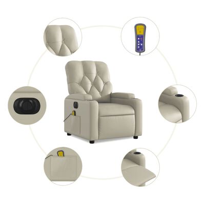 vidaXL Fauteuil de massage inclinable électrique crème similicuir