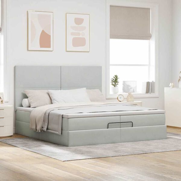 vidaXL Cadre de lit ottoman avec matelas gris clair 200x200 cm velours
