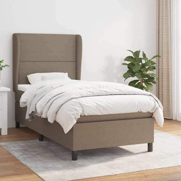 vidaXL Sommier &agrave; lattes de lit avec matelas Taupe 90x190 cm Tissu
