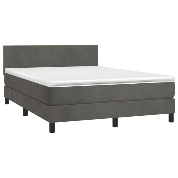 vidaXL Sommier &agrave; lattes de lit et matelas Gris fonc&eacute; 140x190cm Velours