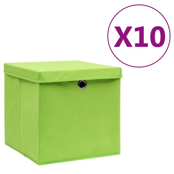 vidaXL Boîtes de rangement avec couvercles 10 pcs 28x28x28 cm Vert