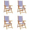 vidaXL Fauteuils pliants inclinables 4 pi&egrave;ces, tissu bleu et blanc et bois massif