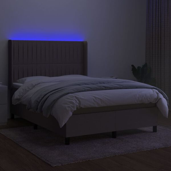 vidaXL Sommier &agrave; lattes de lit matelas et LED Taupe 140x200 cm Tissu