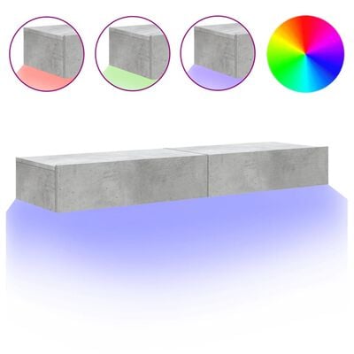 vidaXL Meubles TV avec lumières LED 2 pcs gris béton 60x35x15,5 cm