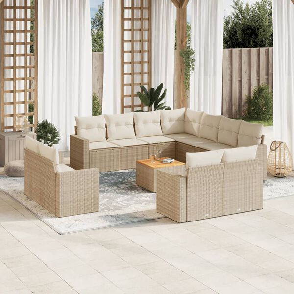 vidaXL Salon de jardin avec coussins 12 pcs beige r&eacute;sine tress&eacute;e