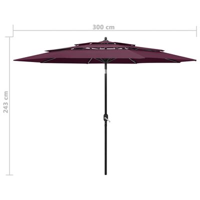 vidaXL Parasol de jardin à 3 niveaux mât en aluminium rouge bordeaux