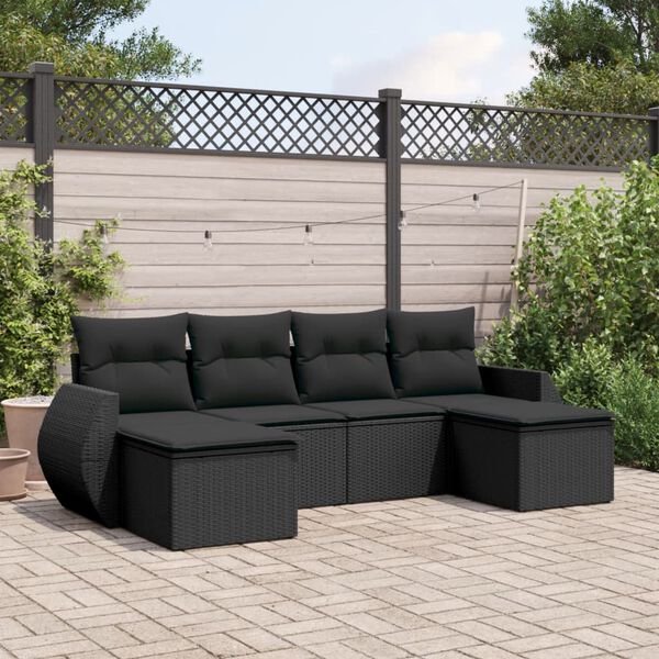 vidaXL Salon de jardin 6 pcs avec coussins noir r&eacute;sine tress&eacute;e