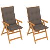 vidaXL Chaises de jardin lot de 2 et coussins taupe Bois teck massif