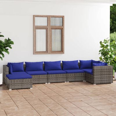 vidaXL Salon de jardin 7 pcs avec coussins résine tressée gris