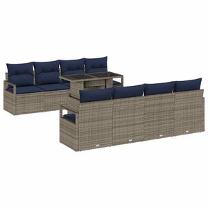 vidaXL Ensemble de canap&eacute; de jardin 7 pcs Gris et bleu marine