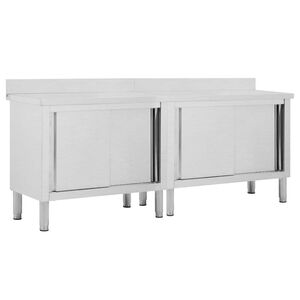 vidaXL Tables avec portes coulissantes 2 pcs 200x50x(95-97) cm Inox