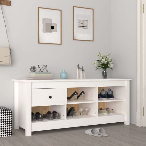 vidaXL Armoire &agrave; chaussures Blanc 110x38x45,5 cm Bois de pin massif