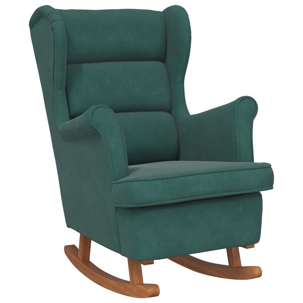 vidaXL Fauteuil &agrave; bascule &agrave; oreilles en velours vert fonc&eacute; bois massif