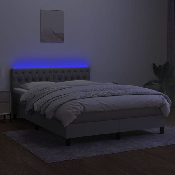 vidaXL Sommier &agrave; lattes de lit et matelas et LED Gris clair 140x190 cm