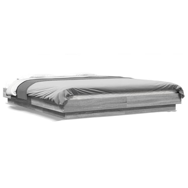 vidaXL Cadre de lit et lumi&egrave;res LED sans matelas sonoma gris 160x200cm