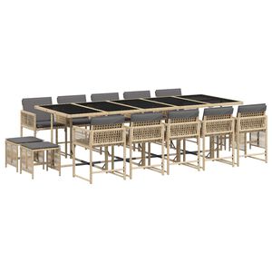 vidaXL Ensemble &agrave; manger de jardin et coussins 15 pcs m&eacute;lange beige