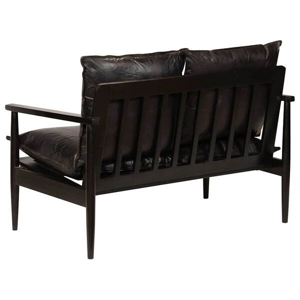 vidaXL Canapé à 2 places Cuir véritable avec bois d'acacia Noir