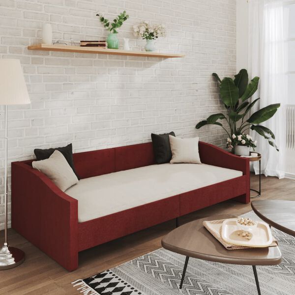 vidaXL Lit avec matelas et USB Rouge bordeaux Tissu 90x200 cm