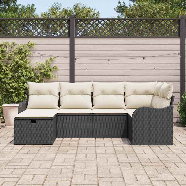 vidaXL Ensemble de canap&eacute; de jardin 6 pcs Noir et cr&egrave;me Poly rotin