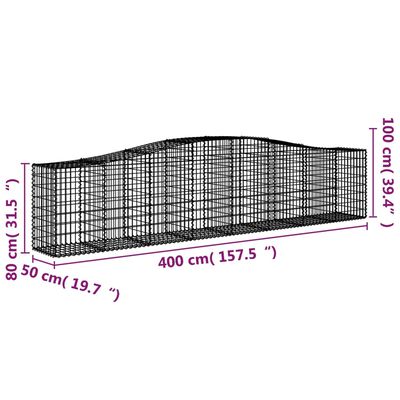 vidaXL Paniers à gabions arqués 5 pcs 400x50x80/100 cm Fer galvanisé