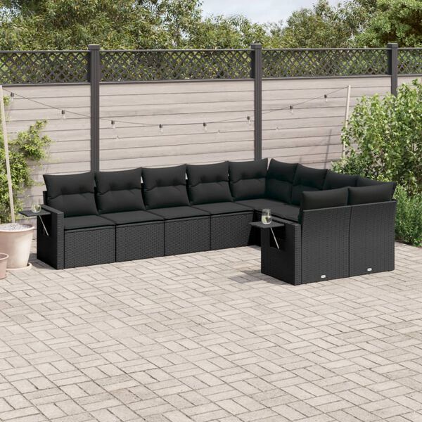 vidaXL Salon de jardin 9 pcs avec coussins noir r&eacute;sine tress&eacute;e