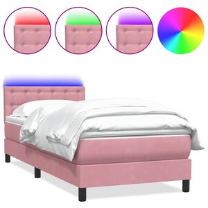 vidaXL Sommier &agrave; lattes de lit avec matelas et LED rose 90x210 cm velours