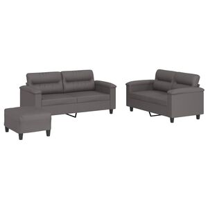vidaXL Ensemble de canap&eacute;s 3 pcs avec coussins Gris Similicuir
