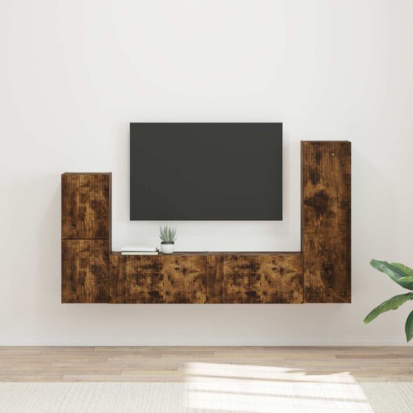 vidaXL Ensemble meuble TV 4 pcs Ch&ecirc;ne fum&eacute; Bois d'ing&eacute;nierie