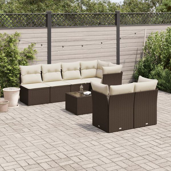 vidaXL Salon de jardin 8 pcs avec coussins marron r&eacute;sine tress&eacute;e